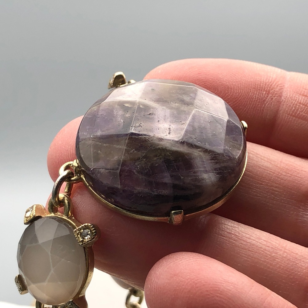 Amethyst Necklace Chunky Faceted Purple Stone Pink Chatoyant Resin Cabochons 30" - Picture 7 of 10